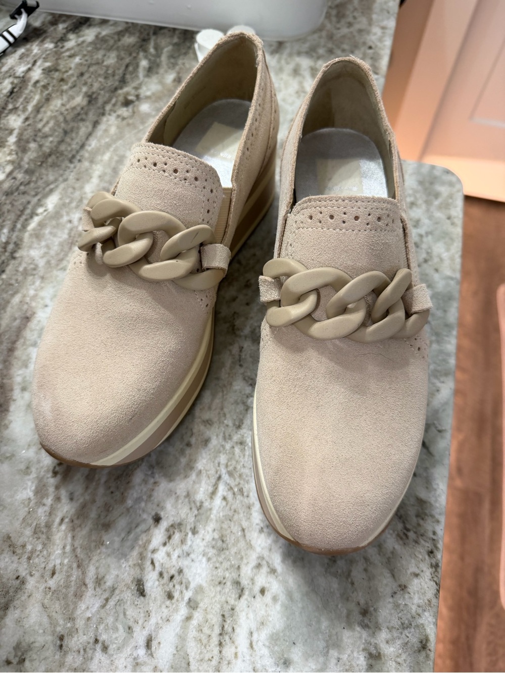 Dolce Vita Women's Beige Suede Slip-On Sneakers with Chunky Chain